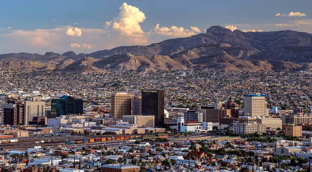 Downtown El Paso with the Franklin Mountains rising behind it and the city spreading up the lower slopes